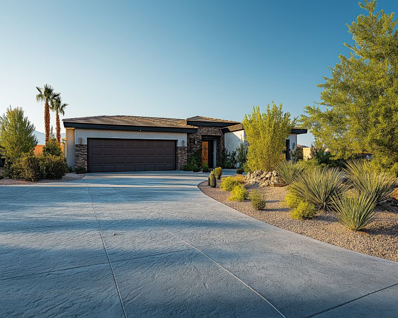 Modern desert landscape with rock and plants